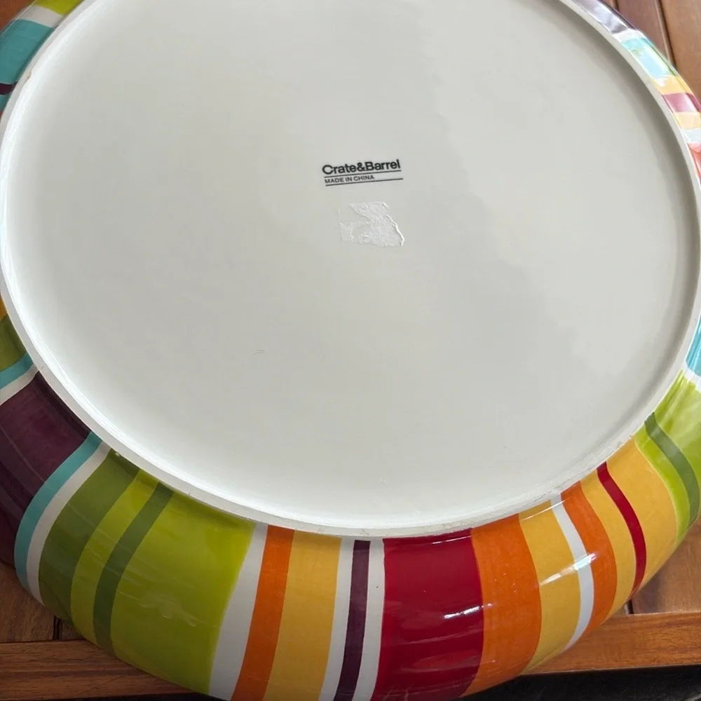 Crate&Barrel Raya Multicolor Striped Large Serving Bowl. Chipped